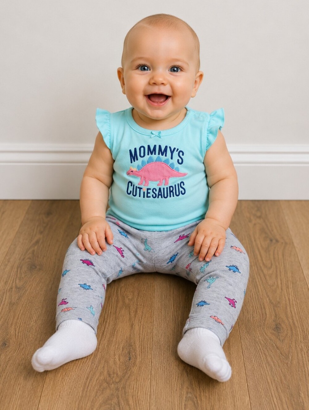Gray Dinosaur Print Kids Leggings Outfit - Picture 1 of 3